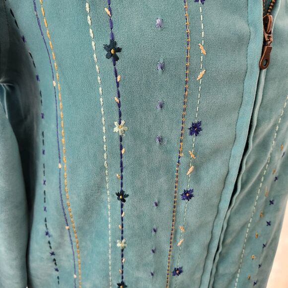 Koret Womens Embroidered Faux Suede Jacket Size S Teal Floral Granny Core - Picture 4 of 13